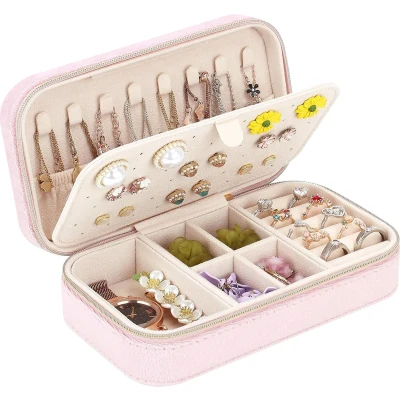 Afbeelding van Kleine fluwelen reis sieradendoos voor meisjes en vrouwen Mini sieradenorganizer Opslag ringen, oorbellen, halsketting, armbanden