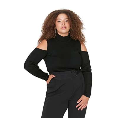 Afbeelding van Trendyol Dames coltrui effen normale plus grootte trui sweater, Zwart, 4XL, 4XL