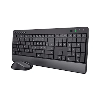 Afbeelding van Trust Trezo toetsenbord muis set draadloos, Qwertz lay out, duurzaam design, draadloos met draadloze muis, stille en ergonomische combo, 48 maanden batterijduur, pc, laptop, zwart, 2,4 GHz