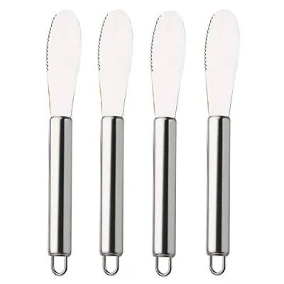 Afbeelding van VANRA Brede boter Mes Set 4 delige RVS Kaasmes Spreader Gekartelde Rand Sandwich Kruiderij Jam Brood Crème Messen 19,8 cm