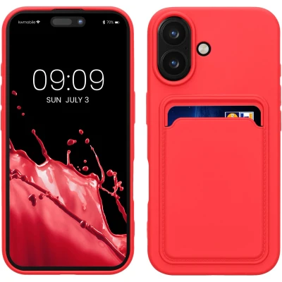 Afbeelding van kwmobile telefoonhoesje geschikt voor Apple iPhone 16 Hoesje met pasjeshouder TPU case in neon roze
