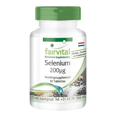 Afbeelding van Fairvital Selenium 200µg HOOG GEDOSEERD VEGAN van seleniumgist goede biologische beschikbaarheid 90 seleen tabletten