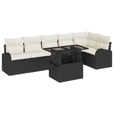 Afbeelding van vidaXL 7 Persoons Tuin Sofa Set met Kussens Zwart Poly Rattan, 2 Opslag &amp; Rattan