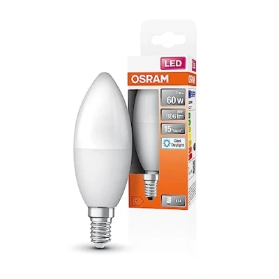 Afbeelding van OSRAM LED STAR KLASSISK B60 lampe til E14 base, stearinlys, Matt Look, 806 Lumen, Daylight White (6500K), udskiftning konventionelle 60W pærer, ikke dæmpbar, 1 pakke
