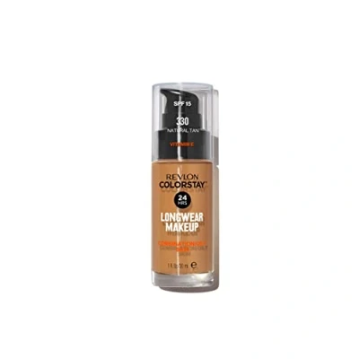 Afbeelding van Revlon ColorStay vloeibare foundation voor de gecombineerde tot vette huid, SPF 15, Gemiddelde volledige dekking, Langhoudend, Matte finish, Natural Tan (330), 30 ml