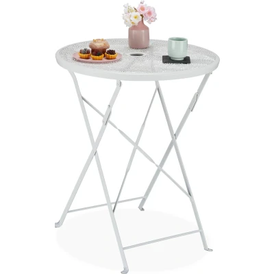 Afbeelding van Relaxdays balkontafel metaal inklapbare tuintafel witte bistrotafel ronde klaptafel