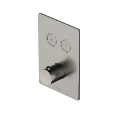 Afbeelding van HotBath Cobber PB009Q rechthoekige afbouwdeel voor inbouwthermostaat met 2 pushbuttons Gepolijst Messing