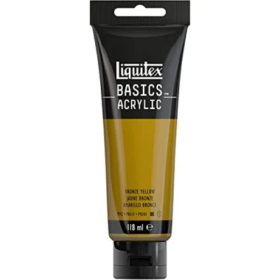 Afbeelding van Liquitex Basics 8870049 Monopigmenteerde acrylverf, kunstenaarspigmenten, lichtecht, gemiddelde viscositeit, archiefkwaliteit, zijdeglanzende afwerking, 118ml Bronze Yellow