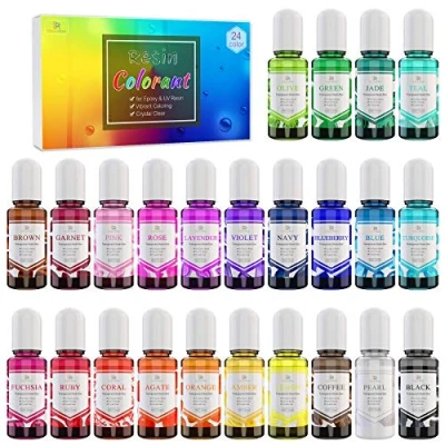 Afbeelding van 24 kleuren epoxy UV hars pigment kristaltransparante epoxyhars kleurstof voor kleuren, doe het zelf kunst sieraden maken geconcentreerde verf, tuimelaar, ambacht 10ml elk