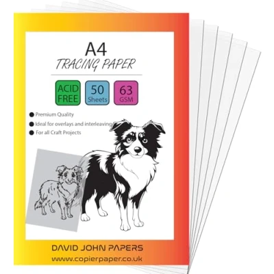 Afbeelding van DJP Overtrekpapier A4 &amp; A3 63 g/m² Pack van 50 vellen. Traceerpapier voor naaipatronen, tekenoverlays en schetsen. (A4)