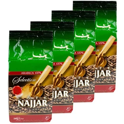 Afbeelding van Najjar Arabische mokka koffie gemalen met kardemom in set van 4 à 200 g verpakking