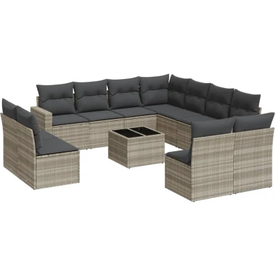 Afbeelding van vidaXL 12 delige Loungeset met kussens poly rattan lichtgrijs