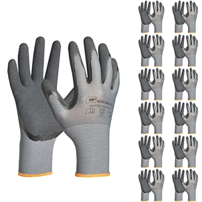Afbeelding van Gebol Master Flex Eco Set van 12 Werkhandschoenen met nitrilcoating Veilige grip Nitril handschoenen voor werkplaats en tuin dames heren maat XXL (maat 11) grijs paar multipack