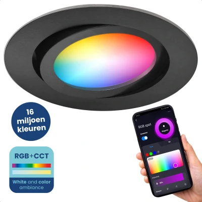 Afbeelding van Gologi Slimme Inbouwspots Smart LED Downlight Dimbaar Kantelbaar RGB+CCT Licht Gu10 Lamp Zwart