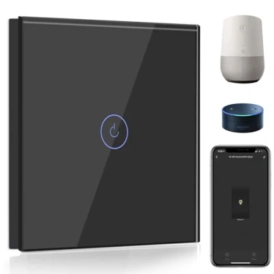 Afbeelding van BSEED Slimme Lichtschakelaar Zwart,1 Voudig 1 Weg WiFi Touch Wandschakelaar compatibel met Amazon Alexa en Google Home,APP afstandsbediening,Timerfunctie(vereist neutrale Draad)