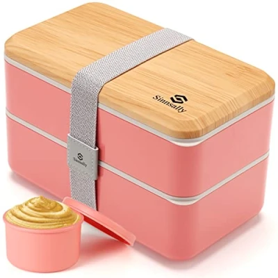 Afbeelding van Sinnsally Lunch Box Adults,1400ml Japanse Bento met vakken,Lunchbox voor Volwassenen,Lunch Container Japans Broodtrommel Bestek,Snackbox Sandwichbox Brotdose mit Fächern(Roze)