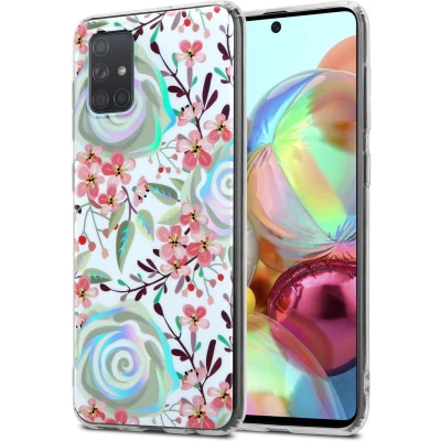 Afbeelding van Cadorabo Hoesje geschikt voor Samsung Galaxy A71 4G in PERZIK BLOESEMS Beschermhoes gemaakt van TPU siliconen Case Cover met bloemenmotief