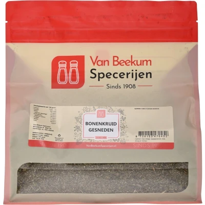Afbeelding van Van Beekum Specerijen Bonenkruid Gesneden 400 gram (hersluitbare stazak)