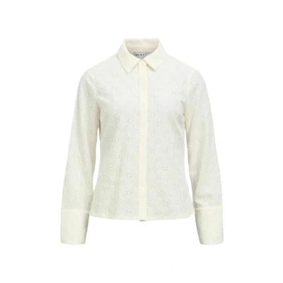 Afbeelding van Object Broderie Anglaise Overhemdblouse, Dames, Maat: Medium, Cloud dancer
