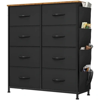 Afbeelding van YITAHOME Commode, 8 stoffen laden met handgrepen, opbergkast haken, ladekast zijvakken, kast, metalen frame, commode voor slaapkamer, woonkamer, hal, kantoor, zwart