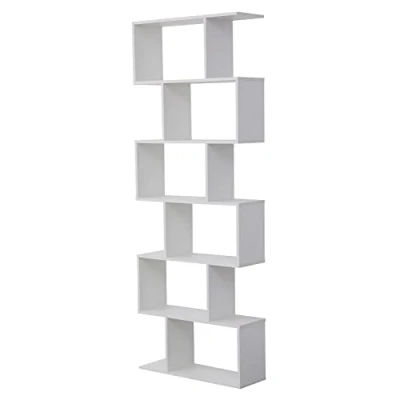 Afbeelding van Happy Garden boekenkast met moderne stijl 6 Planken wit VIRGINIA. Opbergruimte voor woonkamer, slaapkamer of kantoor. boeken.