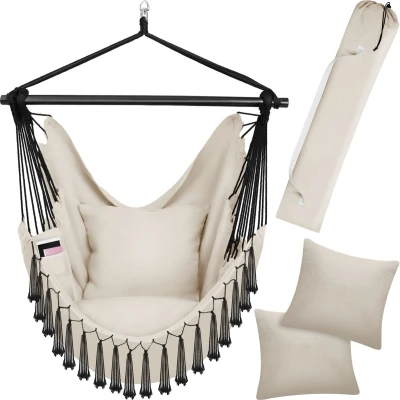 Afbeelding van tectake® Hangstoel Malika extra dikke zit en rugkussens, incl. draagtas beige