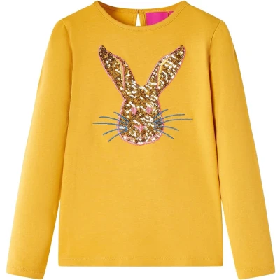 Afbeelding van Kindershirt met lange mouwen konijnenprint 92 okerkleurig