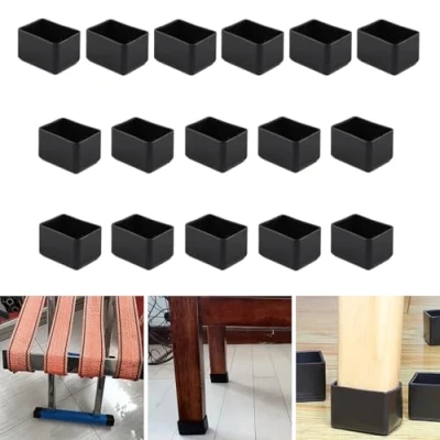 Afbeelding van 16 stuks rechthoekige 20 x 40 mm siliconen stoelpootbeschermers, zwarte stoelpootdoppen, meubelvoetbeschermers, stoelpootbeschermers om krassen op hardhouten vloeren te voorkomen en lawaai