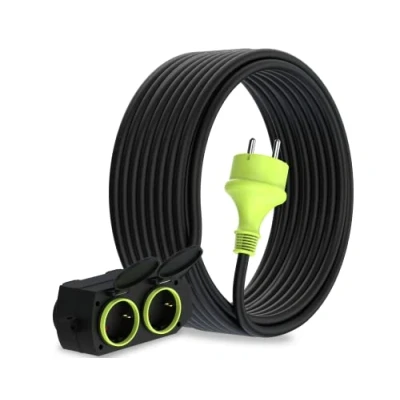 Afbeelding van MutecPower 15m verlengkabel met 4 Schuko stopcontacten IP44 voor buitengebruik H05RR F3G 1,5mm² verlenging geaarde contactdozen voudige verdeler 15 meter zwart/groen