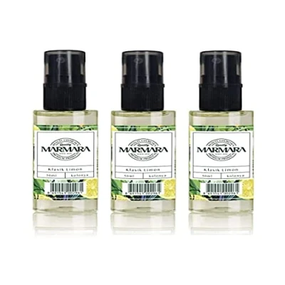 Afbeelding van Marmara Kolonya Lemon Spray mini alcoholflesjes 3x50ml Turks geurend water Aftershave handwater Eau de Cologne Heren Limon