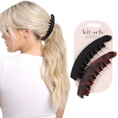 Afbeelding van Kitsch Bananenhaarclips voor vrouwen, grote bananenclip dik haar, schattige haarclips meisjes, bananenclips dun bananenhaarclip, klauwclips 2 stuks (zwart en