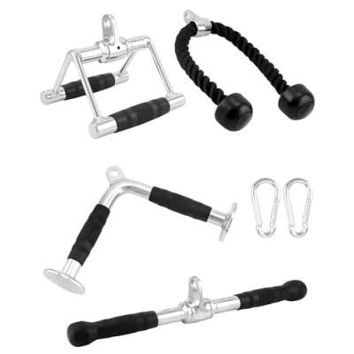Afbeelding van QWORK® lat Pulldown handgreepset voor thuis en fitnesstraining Roeihandgreep, tricepstouw, pull down stang, V vormige 2 karabijnhaken