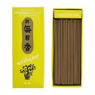 Afbeelding van Nippon Kodo Morning Star Patchouli wierookstokjes in Japanse stijl met 200 repen, incl. wierookstokjeshouder