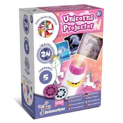 Afbeelding van Science4you Eenhoornfakkelprojector voor Kinderen Eenhoornspeelgoed inclusief 24 Afbeeldingen en Poster, Eenhoornlamp, Projectorfakkel Kinderen, Wetenschappelijk Educatief Speelgoed 4 5 6 7+