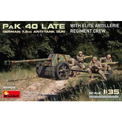Afbeelding van 1:35 MiniArt 35409 German 7,5cm Anti Tank Gun Pak 40 Late w/Elite Artillerie Regiment crew Plastic Modelbouwpakket