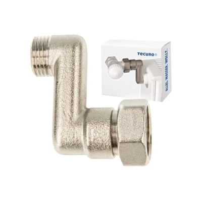 Afbeelding van tecuro Radiator S aansluiting 40 mm hoogtecompensatie met Euroconus x AG 3/4 inch 1/2 messing vernikkeld AGS