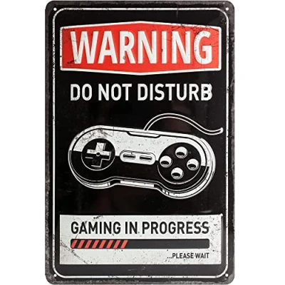 Afbeelding van Nostalgic Art Achtung Gaming in progress Warning Sign as gift ideaRetro Tin SignMetal PlaqueVintage design for decoration20 x 30 cm