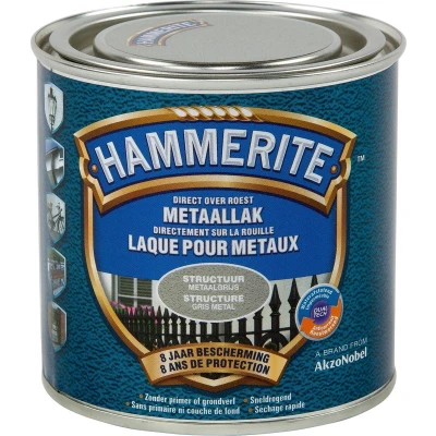 Afbeelding van Hammerite Metaallak Structuur Metaalgrijs 0.25L