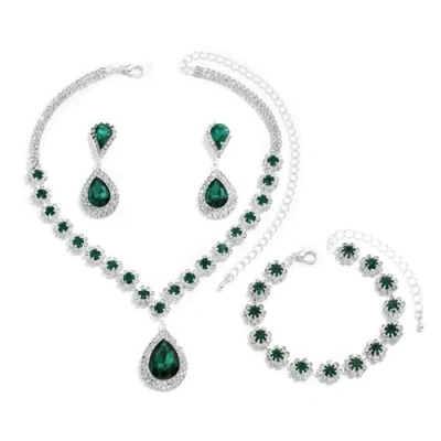 Afbeelding van FDEETY Sieradenset voor dames, elegant, glamour, sieraden, bruidsset, bruiloft, set, hanger, ketting en armbanden, oorbellen met strassteentjes, sieradenset, cadeau, Stras