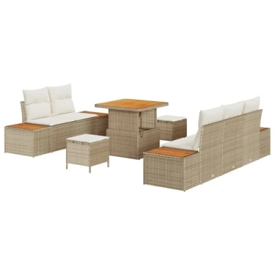 Afbeelding van vidaXL 8 delige ligbedset met kussens in beige poly rattan en acacia