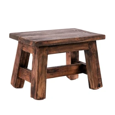 Afbeelding van Rustieke VOETENBANK Monte 21x30x20 cm (HxBxD), mahoniehouten gerecycled hout houten krukje, bloemenkrukje, bijzetkrukje kleur: 02 lichtbruin