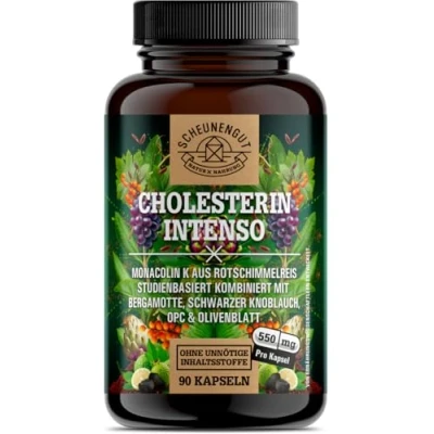 Afbeelding van Cholesterol INTENSO® Rode rijstcapsules Belangrijk: laboratoriumgetest merkcomplex met monacoline K, zwarte knoflook, bergamot, artisjok en meer I 90 stuks DE SCHEUNENGUT®