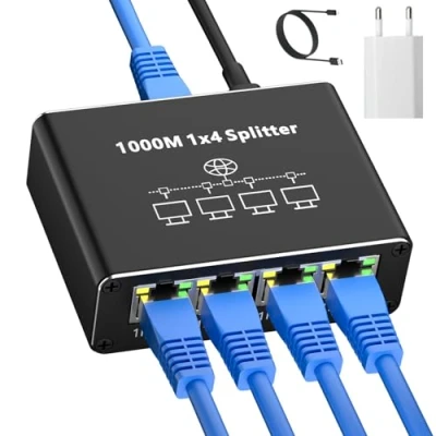Afbeelding van AOUZEA LAN Splitter 1 naar 4 1000 Mbps Ethernet Switch Port Met USB C Stroomkabel Gigabit voor Computer, Hub, Netwerk Switch, Router, Set Top Box, Digitale TV
