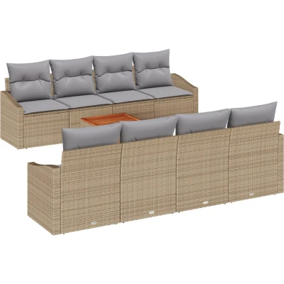 Afbeelding van vidaXL 9 Piece Tuin Sofa Set met Kussens Beige Poly Rattan Acacia