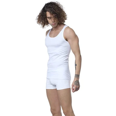 Afbeelding van Tank Top 2 pack Heren onderhemdjes Premium gekamd katoen Wit L
