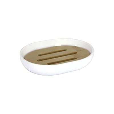Afbeelding van Douceur d&#039;Intérieur Zeepschaal, polyster bamboe, wit, 12,2 x 9,3 2,5 cm
