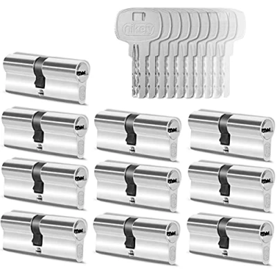 Afbeelding van GERCAR 10x slotcilinder gelijksluitend 10 profielcilinder 30/30 incl. 50 sleutels 60 mm dubbele cilinder deurslot cilinderslot set van lengte: 60mm, A:30 B:30