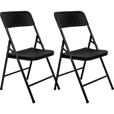 Afbeelding van 2 Klapstoelen tot 150 kg Vouwbare Balkonstoel Rotan Look Tuinstoel Weerbestendig Zwart