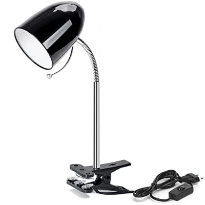 Afbeelding van Aigostar Tafellamp met Clip Retro Zwart,Desk Lamp Zonder Gloeilamp,Leeslamp on Compatibel E27 Type LED Lamp, Flexibele Hals Verstelbaar,1,53m Kabel Schakelaar,Clamp Lamp,Reading