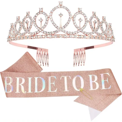 Afbeelding van Setje BRIDE To Be Kroon en Sjerp Rosé Goud